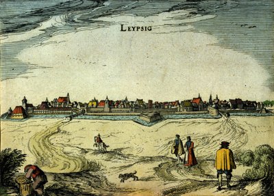 Widok na miasto Lipsk w Niemczech. Grawerowanie z XVIII wieku autorstwa Unknown artist