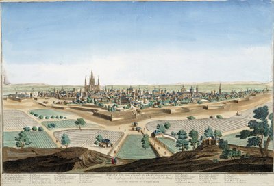 Widok na miasto Mediolan, Włochy z katedrą i fortyfikacjami. Rycina z XVIII wieku. autorstwa Unknown artist
