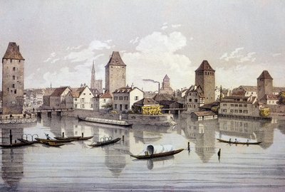 Widok na miasto Strasburg nad Renem. XIX-wieczna rycina Paryż, B.N. autorstwa Unknown artist