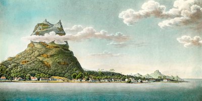 Widok na wyspę Bora Bora w obecnej Polinezji Francuskiej. Rycina z XVIII wieku. Prywatna kolekcja autorstwa Unknown artist