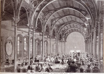 Widok na główną restaurację na Międzynarodowej Wystawie w Londynie w 1862 roku. autorstwa Unknown artist