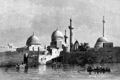 Widok na meczet w Mosulu (Nineveh) w Iraku. Grawerowanie z XIX wieku. autorstwa Unknown artist