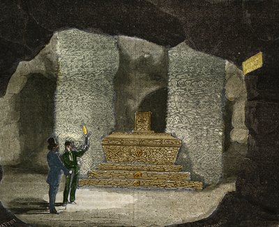 Widok na ossuarium katakumb Montsouris w Paryżu. Grawer z 1856 r. w „Le Musee Des Sciences”” autorstwa Unknown artist