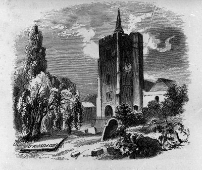 Widok na grobowiec włoskiego poety i dramaturga Ugo Foscolo (1778-1827) na cmentarzu Chiswick w Londynie. Rycina XIX wieku autorstwa Unknown artist