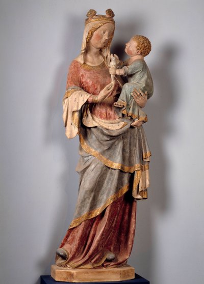 Dziewica z Dzieciątkiem Dziecko trzyma gołębicę. Kamienna rzeźba polichromowana z początku XIV wieku. Champeuil, kościół parafialny autorstwa Unknown artist
