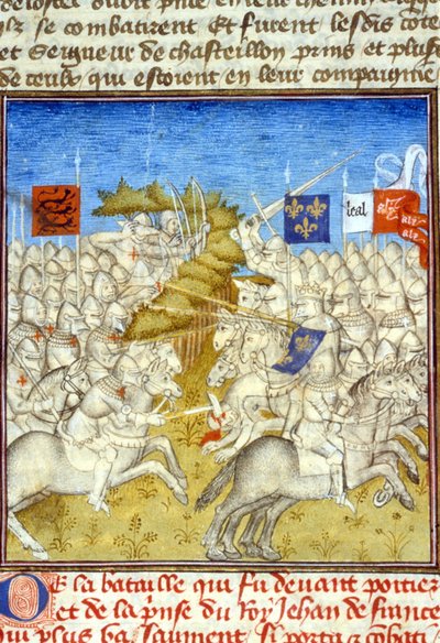 Wojna stuletnia: Bitwa pod Poitiers – w „Grandes Chronicles de Saint-Denis”, koniec XIV wieku (ref. 512, 392v) autorstwa Unknown artist