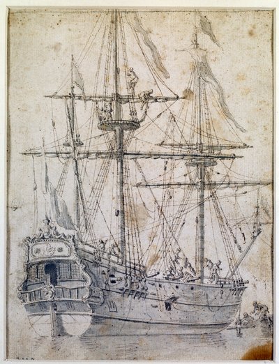 Okręt wojenny: płukanie tuszem z XVIII wieku Paryż, sztuka dekoracyjna autorstwa Unknown artist