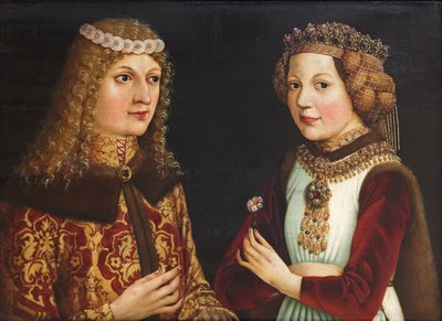 Portret ślubny Władysława Pośmiertnego (Ladislas de Habsbourg dit le Posthume) (1440-1457) i Magdaleny Valois (Madeleine de France ou de Valois) (1443-1495) - Anonymous - 1457 - Olej na drewnie - 38,5x52 - Szepmuveszeti Muzeum, Budapeszt autorstwa Unknown artist