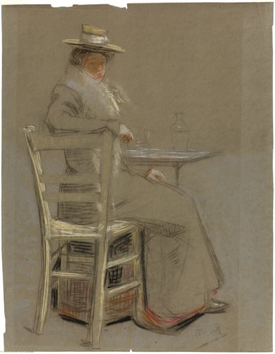 Kobieta siedząca przy stole autorstwa Unknown artist