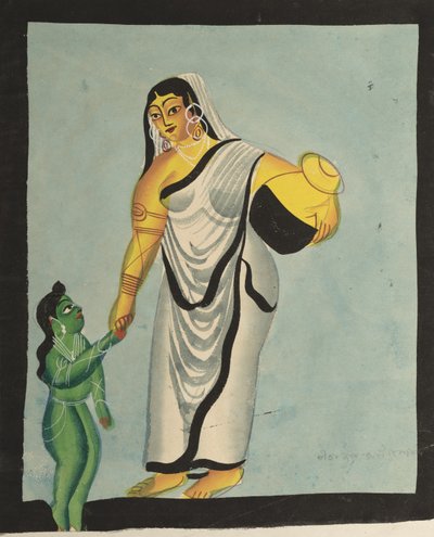 Yaśoda zabiera małego Krysznę na spacer autorstwa Unknown artist
