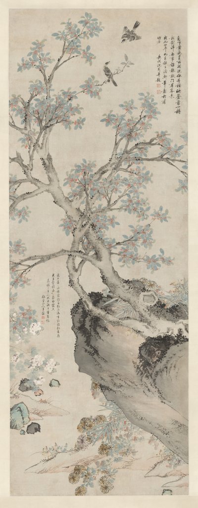 Żółte chryzantemy i czerwony osmantus w stylu Wang Yuan autorstwa Unknown artist