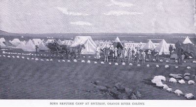 Obóz dla uchodźców burskich na Spitzkop, kolonia Orange River, z książki After Pretoria: The Guerilla War wydanej przez Harmsworth Bros Limited autorstwa Unknown photographer