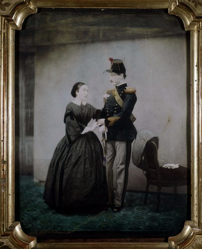 Kolorowe zdjęcie oficera i jego żony z 1850 roku. autorstwa Unknown photographer