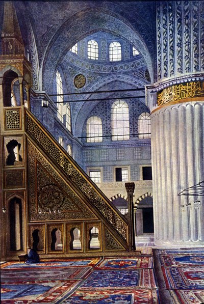 Wnętrze meczetu Hagia Sophia w Konstantynopolu (Turcja). Mihrab. Autochrom autorstwa Unknown photographer