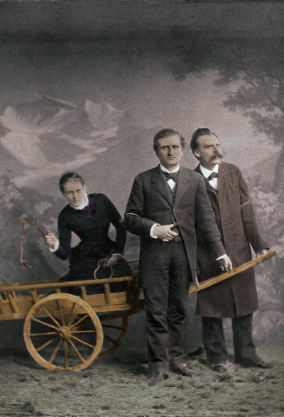Paul Ree (1849-1901) Angielski filozof - Lou Andreas-Salome (1861-1937) (Andreas Salome) Rosyjski psychoanalityk - Friedrich Nietzsche (1844-1900) Niemiecki filozof - Maj 1882 (Lucerna, Atelier Jules Bonnet) kolorystyka numeryczna - autorstwa Unknown photographer