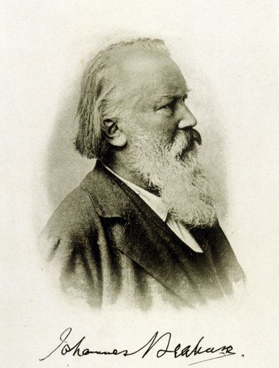 Portret Johannesa Brahmsa (1833 - 1897), niemieckiego kompozytora na autografowej fotografii. autorstwa Unknown photographer
