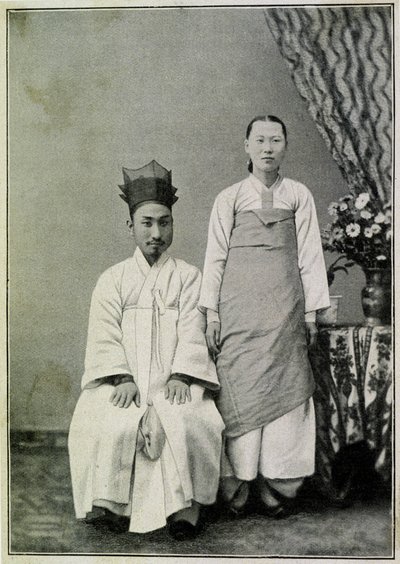 Portret urzędnika Coreen i jego żony pod koniec XIX wieku. autorstwa Unknown photographer