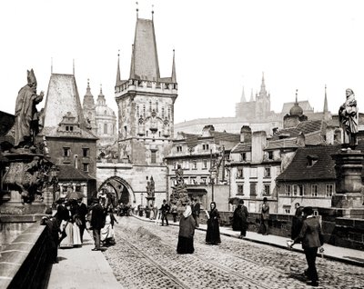 Praga. Most Karola i wieża starego miasta. około 1890 roku. autorstwa Unknown photographer