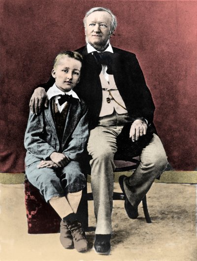 Ryszard Wagner z synem Siegfriedem Wagnerem (1869-1930) ok. 1880 r. autorstwa Unknown photographer