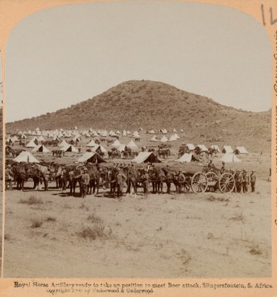 Królewska artyleria konna, Slingersfontein, wojna burska, c.1899 (zdjęcie, stereoskopowe) autorstwa Unknown photographer