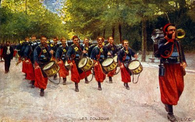 Pocztówka propagandowa z pierwszej wojny światowej. ok. 1916 r. przedstawiająca północnoafrykańskich żuawów autorstwa Unknown photographer