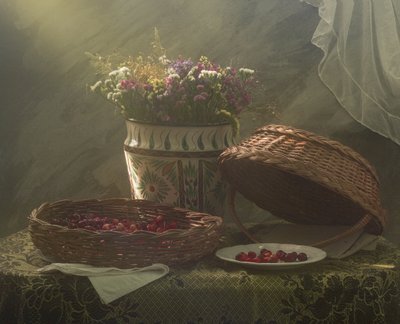 Rustykalna martwa natura z wiśniami autorstwa UstinaGreen