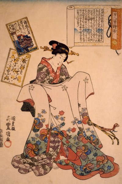 Kobieta w wspaniałych sukniach — Utagawa Kunisada autorstwa Utagawa Kunisada