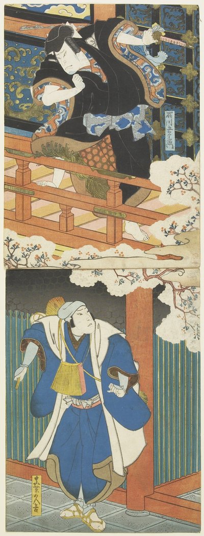 (Nakamura Utaemon II jako Ishikawa Goemon, Mimasu Daigoro_ IV jako Mashiba Hisayoshi) autorstwa Utagawa Hirosada
