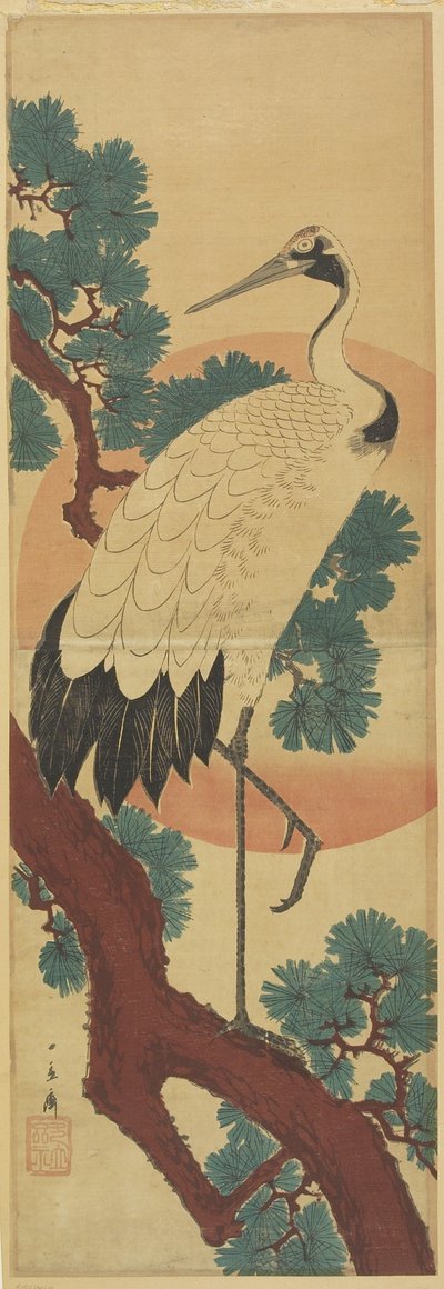 (Żuraw na gałęzi sosny) autorstwa Utagawa Hiroshige