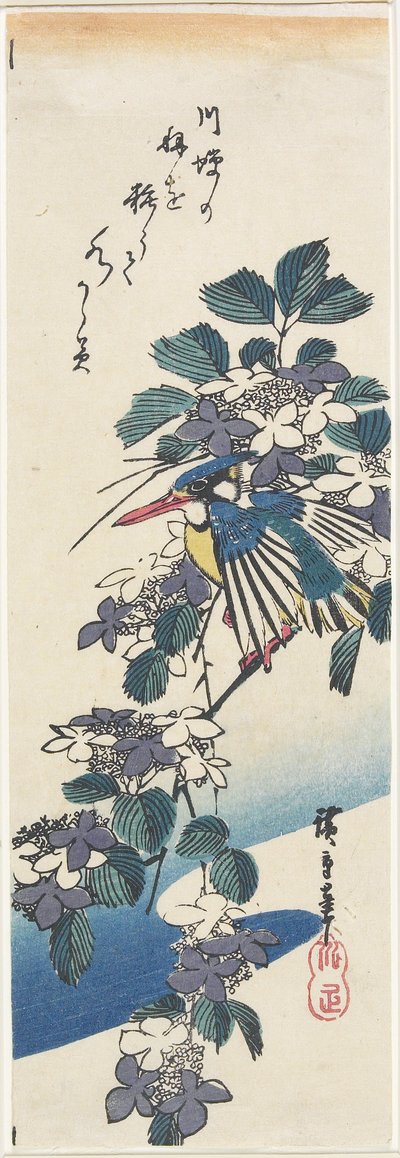 (zimorodek i hortensja) autorstwa Utagawa Hiroshige