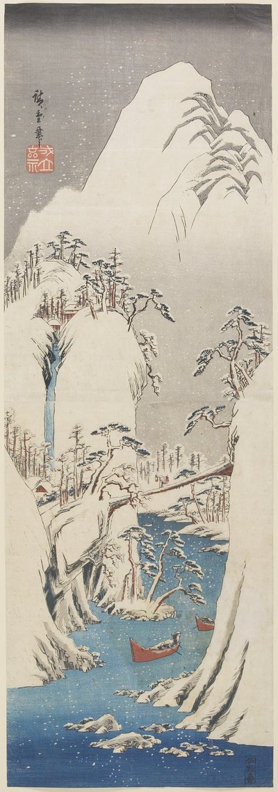 (Wąwóz Kiso w Śniegu), ok. godz. 1840-1842 autorstwa Utagawa Hiroshige