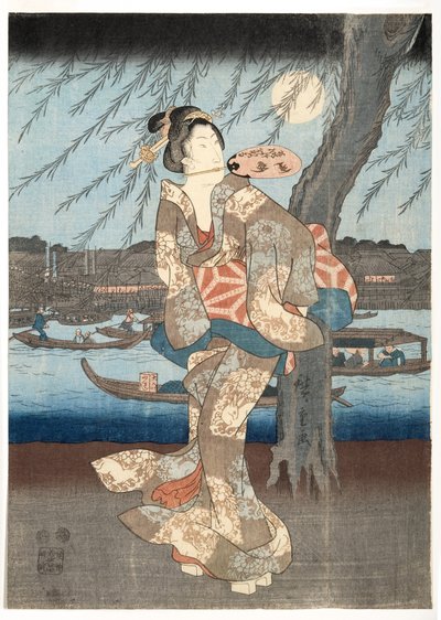 Chłodny letni wieczór w Ryogoku, 1848-51 (drzew) autorstwa Utagawa Hiroshige