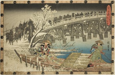 Akt 11, część 1: Podejście do nocnego ataku (Juichidanme ichi, yochi oshiyose), z serialu „Zemsta lojalnych podwładnych (Chushingura)” autorstwa Utagawa Hiroshige