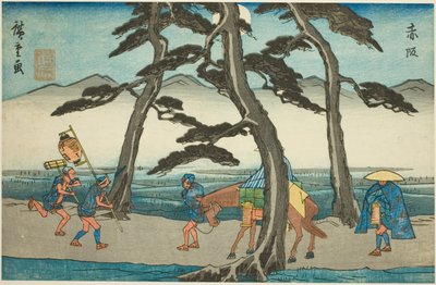 Akasaka, z serii „pięćdziesiąt trzy dźwięki Stachi s f te stopień miejski (stopień miejski, główna góra)” autorstwa Utagawa Hiroshige