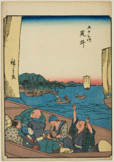 pranie, z serii „pięćdziesiąt trzy dźwięki tachi” „miejskości” (obok głównej góry), „) autorstwa Utagawa Hiroshige