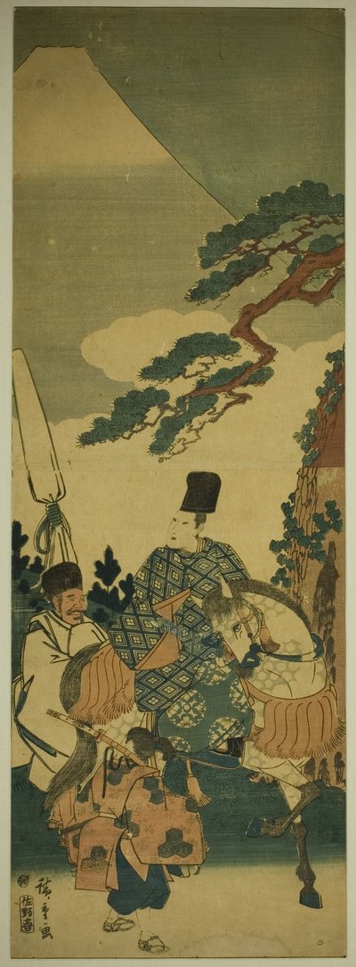 Ariwara no Narihira mijając górę Fuji w swojej podróży na Wschód autorstwa Utagawa Hiroshige