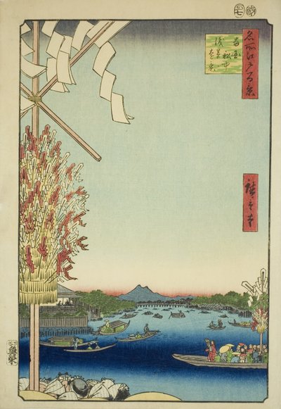 Asakusa River, Gleat River Version, Miya and River (Asakusa River Okawabata Miyato River), z serii „Ridge” Sto widoków Edo) autorstwa Utagawa Hiroshige