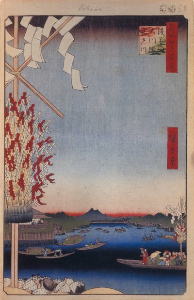 Rzeka Asakusa, rzeka Miyato, Wielki Brzeg Sto słynnych widoków Edo, 1856-1858 autorstwa Utagawa Hiroshige