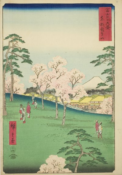 Wzgórze Asuka we wschodniej stolicy (Toto Asukayama), z serii „Trzydzieści sześć widoków na górę Fuji (Fuji sanjurokkei)” autorstwa Utagawa Hiroshige