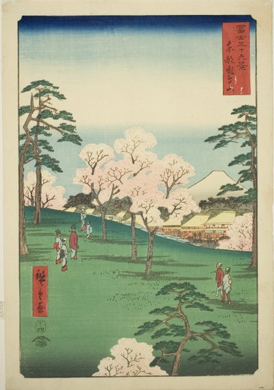 Wzgórze Asuka we wschodniej stolicy (Toto Asukayama), z serii „Trzydzieści sześć widoków na górę Fuji (Fuji sanjurokkei)” autorstwa Utagawa Hiroshige