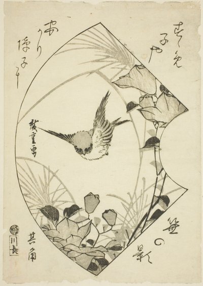 Jesienny kwiat i wróbel autorstwa Utagawa Hiroshige