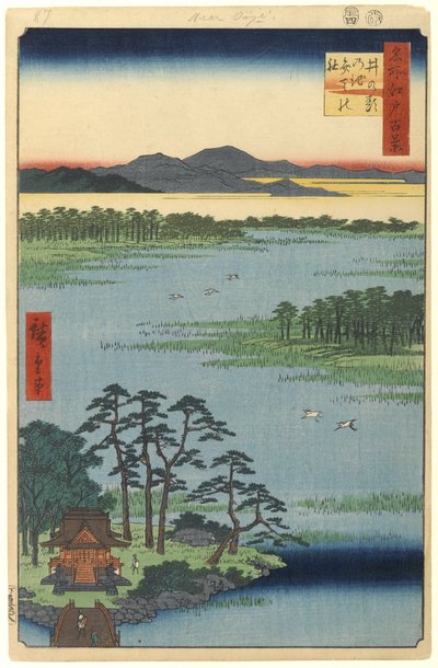Sanktuarium Benten, Staw Inokashira, nr 87 z Sto słynnych widoków Edo, 1856 (drewnodruk) autorstwa Utagawa Hiroshige