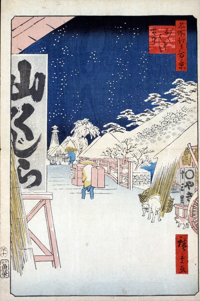 Most Bikuni w śniegu Sto słynnych widoków Edo, 1856-1858. autorstwa Utagawa Hiroshige