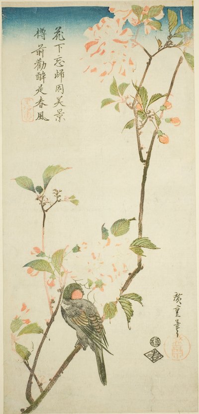 Gil zwyczajny na gałęzi aronii autorstwa Utagawa Hiroshige