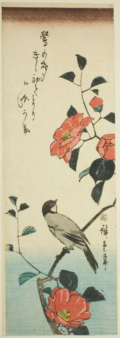Kwiaty kamelii i gil autorstwa Utagawa Hiroshige