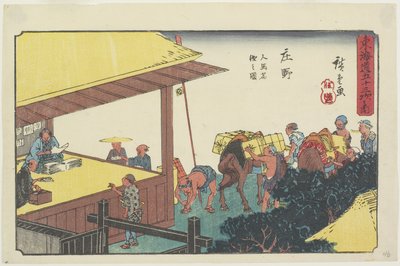 Zmiana tragarzy i koni w Sho_no, 1841-1842 autorstwa Utagawa Hiroshige