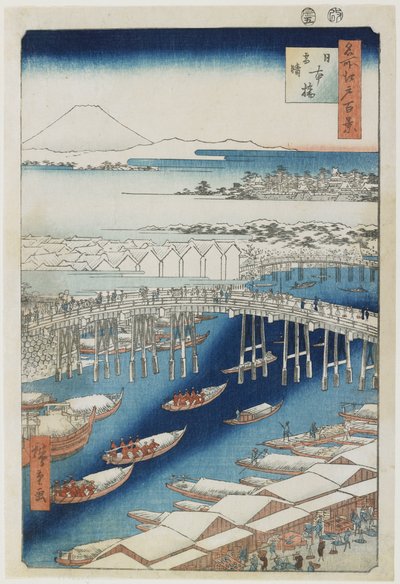 Bezchmurna pogoda po śniegu, most Nihonbashi, maj 1856 autorstwa Utagawa Hiroshige