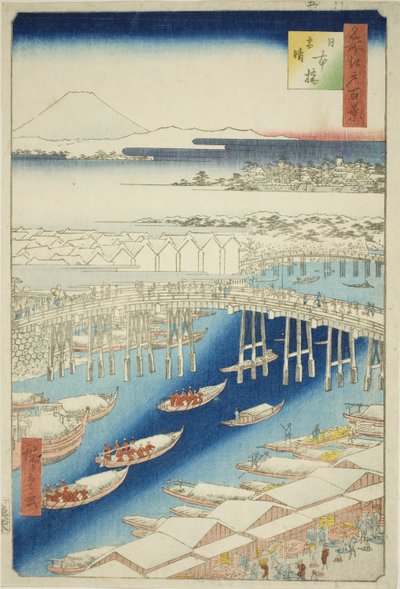 C ware af r S w at Japan B powód (Nihonbashi snow clear), z serii „Ridge dre d fa net views f Edo (słynne miejsce Edo 100 wyświetleń)” autorstwa Utagawa Hiroshige