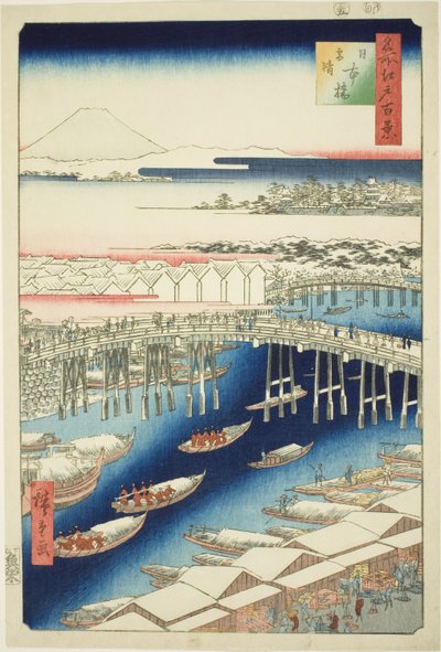 C ware af r S w at Japan B powód (Nihonbashi snow clear), z serii „Ridge dre d fa net views f Edo (słynne miejsce Edo 100 wyświetleń)” autorstwa Utagawa Hiroshige