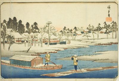Bezchmurna pogoda po śniegu w Massaki (Massaki yukibare no zu), z serii „Słynne miejsca we wschodniej stolicy (Toto meisho)” autorstwa Utagawa Hiroshige